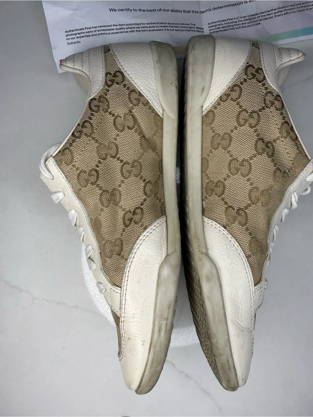 Authentic Gucci GG Monogram Canvas Leather Low Top Sneakers Size 36 US 6 w/ COA